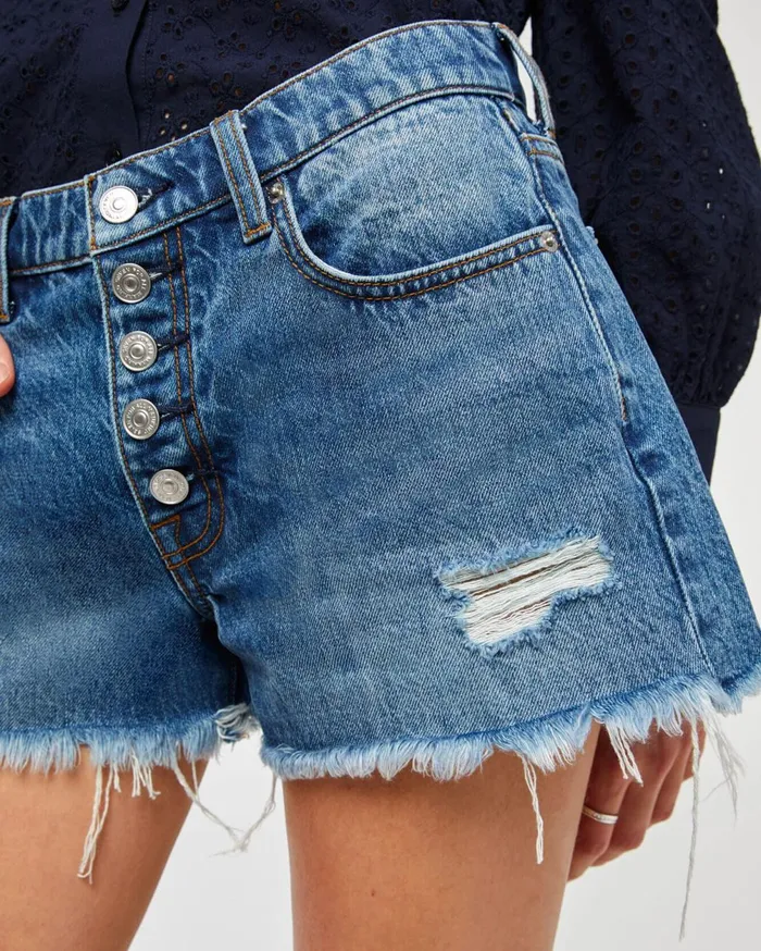 7 For All Mankind Shorts and Skirts Monroe CutOff Short With Exposed Buttons In Pisces Blue Pisces Blue 8211 Women