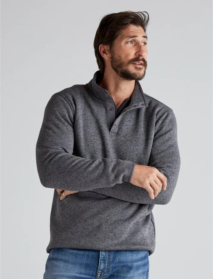 Activewear Men Lucky Brand Solid Mock Neck Los Feliz Fleece Heather Black