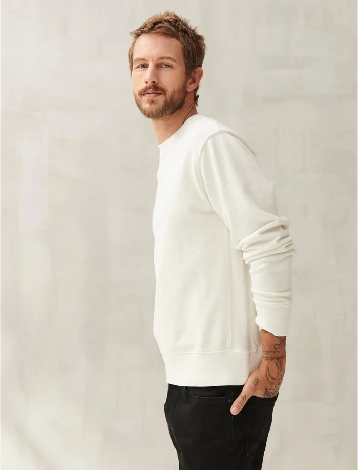 Activewear Men Lucky Brand Sueded Fleece Terry Crew Sweatshirt White