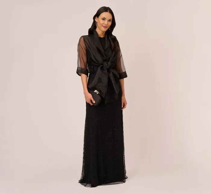 Adrianna Papell Art Deco Beaded Blouson Dress With Halter Neckline In Black Black BlackBlack Women Long Dresses Adrianna Papell Art Deco Beaded Blouson Dress With Halter Neckline In Black Black BlackBlack Women Long Dresses