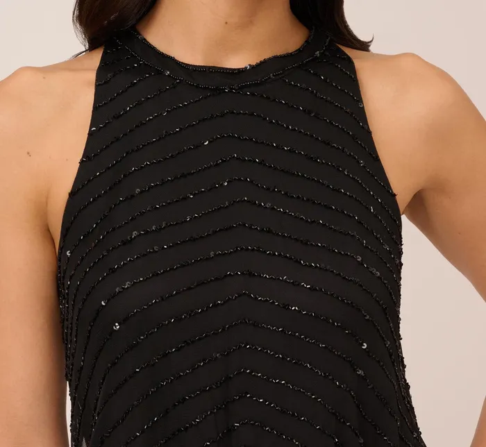 Adrianna Papell Art Deco Beaded Blouson Dress With Halter Neckline In Black Black BlackBlack Women Long Dresses Adrianna Papell Art Deco Beaded Blouson Dress With Halter Neckline In Black Black BlackBlack Women Long Dresses