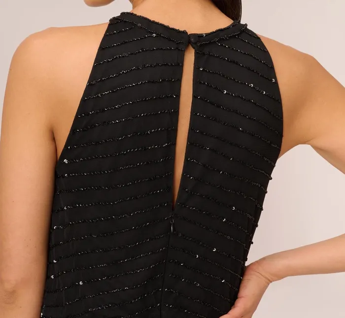 Adrianna Papell Art Deco Beaded Blouson Dress With Halter Neckline In Black Black BlackBlack Women Long Dresses Adrianna Papell Art Deco Beaded Blouson Dress With Halter Neckline In Black Black BlackBlack Women Long Dresses