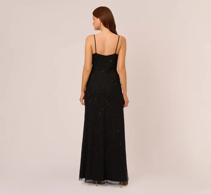 Adrianna Papell Art Deco Beaded Mermaid Gown With Cowl Neckline In Champagne Gold ChampagneGold Women Formal Dresses Adrianna Papell Art Deco Beaded Mermaid Gown With Cowl Neckline In Champagne Gold ChampagneGold Women Formal Dresses