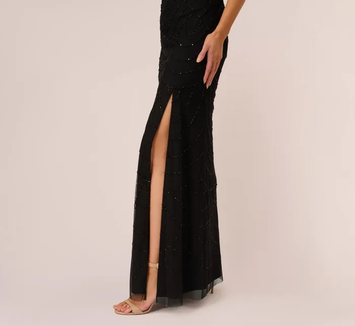 Adrianna Papell Art Deco Beaded Mermaid Gown With Cowl Neckline In Champagne Gold ChampagneGold Women Formal Dresses Adrianna Papell Art Deco Beaded Mermaid Gown With Cowl Neckline In Champagne Gold ChampagneGold Women Formal Dresses