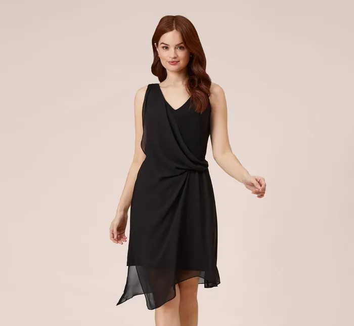 Adrianna Papell Asymmetrical Draped Dress In Black Black Women Day Dresses