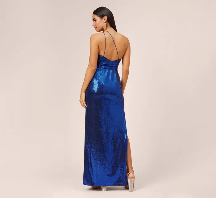 Adrianna Papell Asymmetrical Sequin Dress With Cutout Detail In Cobalt Cobalt Women Long Dresses Adrianna Papell Asymmetrical Sequin Dress With Cutout Detail In Cobalt Cobalt Women Long Dresses