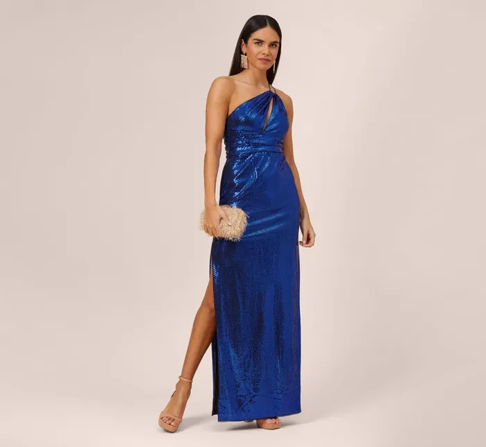 Adrianna Papell Asymmetrical Sequin Dress With Cutout Detail In Cobalt Cobalt Women Long Dresses Adrianna Papell Asymmetrical Sequin Dress With Cutout Detail In Cobalt Cobalt Women Long Dresses
