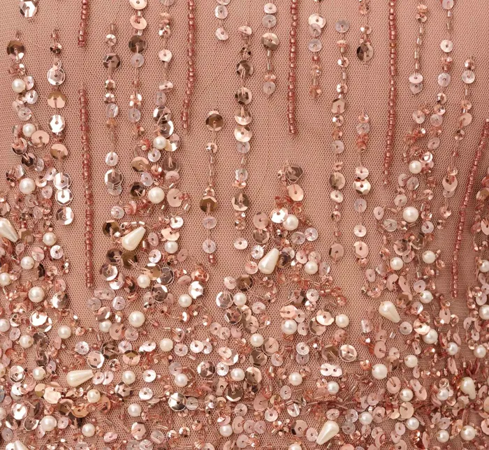 Adrianna Papell Beaded Column Gown With Mock Neckline In Rose Gold Rose Gold Women Long Dresses Adrianna Papell Beaded Column Gown With Mock Neckline In Rose Gold Rose Gold Women Long Dresses