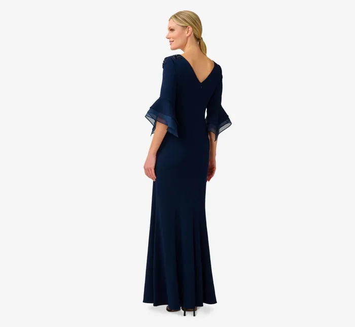 Adrianna Papell Beaded Crepe Long FitAndFlare Gown In Midnight Midnight Women Long Dresses Adrianna Papell Beaded Crepe Long FitAndFlare Gown In Midnight Midnight Women Long Dresses