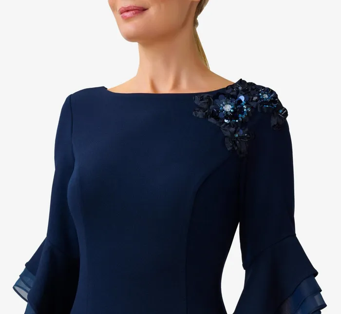 Adrianna Papell Beaded Crepe Long FitAndFlare Gown In Midnight Midnight Women Long Dresses Adrianna Papell Beaded Crepe Long FitAndFlare Gown In Midnight Midnight Women Long Dresses