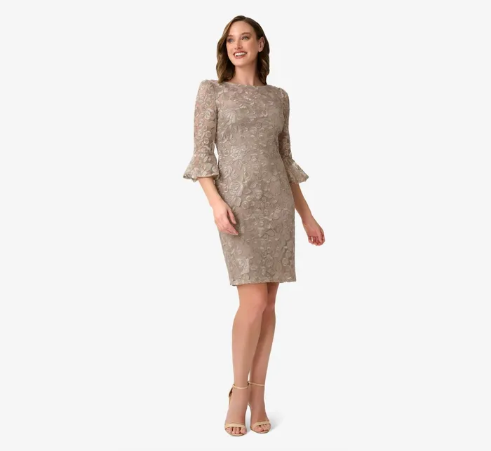 Adrianna Papell Bell Sleeve Rose Embroidered Sheath Dress In Marble Marble Women Day Dresses Adrianna Papell Bell Sleeve Rose Embroidered Sheath Dress In Marble Marble Women Day Dresses