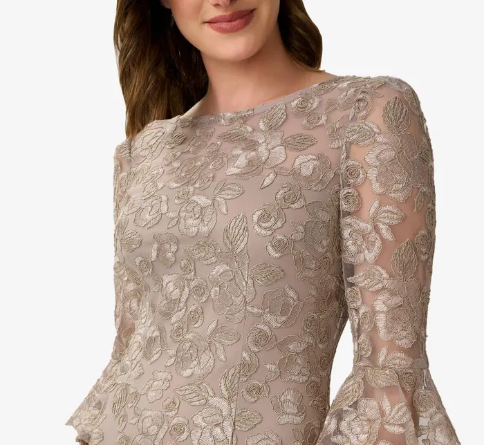 Adrianna Papell Bell Sleeve Rose Embroidered Sheath Dress In Marble Marble Women Day Dresses Adrianna Papell Bell Sleeve Rose Embroidered Sheath Dress In Marble Marble Women Day Dresses