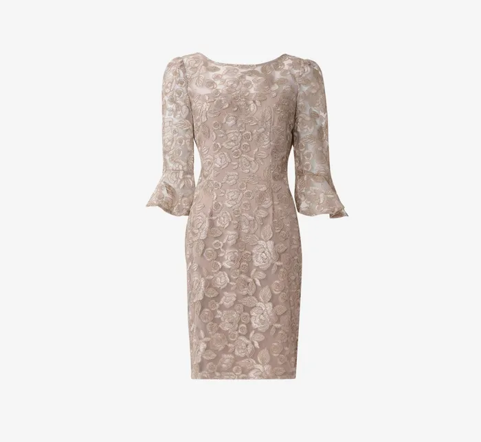 Adrianna Papell Bell Sleeve Rose Embroidered Sheath Dress In Marble Marble Women Day Dresses Adrianna Papell Bell Sleeve Rose Embroidered Sheath Dress In Marble Marble Women Day Dresses