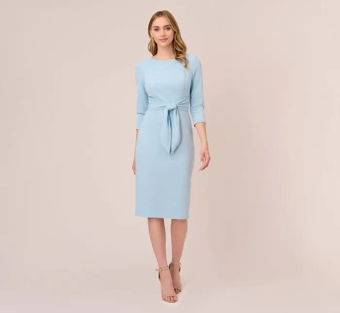 Adrianna Papell Bow Sheath Dress With Three Quarter Sleeves In Blue Mist Blue Mist Women Day Dresses Adrianna Papell Bow Sheath Dress With Three Quarter Sleeves In Blue Mist Blue Mist Women Day Dresses