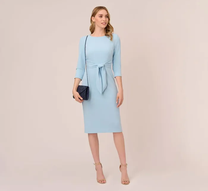 Adrianna Papell Bow Sheath Dress With Three Quarter Sleeves In Blue Mist Blue Mist Women Day Dresses Adrianna Papell Bow Sheath Dress With Three Quarter Sleeves In Blue Mist Blue Mist Women Day Dresses
