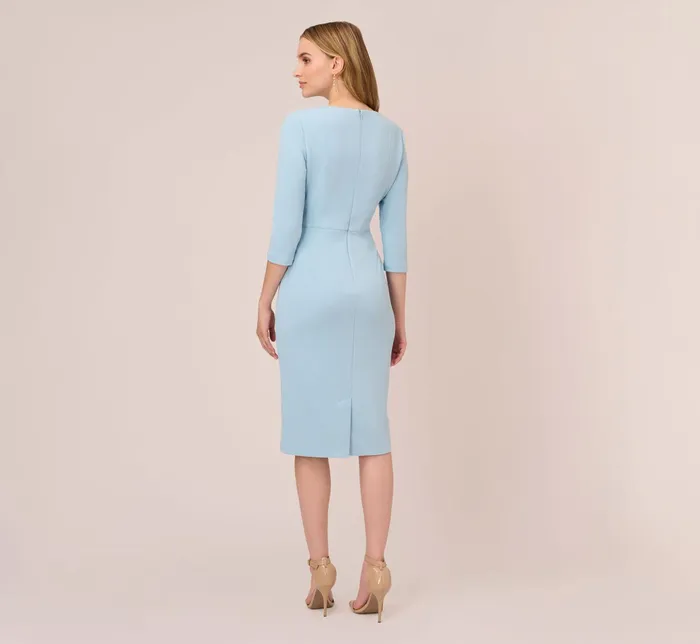 Adrianna Papell Bow Sheath Dress With Three Quarter Sleeves In Blue Mist Blue Mist Women Day Dresses Adrianna Papell Bow Sheath Dress With Three Quarter Sleeves In Blue Mist Blue Mist Women Day Dresses