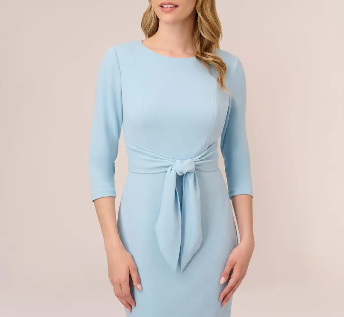 Adrianna Papell Bow Sheath Dress With Three Quarter Sleeves In Blue Mist Blue Mist Women Day Dresses Adrianna Papell Bow Sheath Dress With Three Quarter Sleeves In Blue Mist Blue Mist Women Day Dresses
