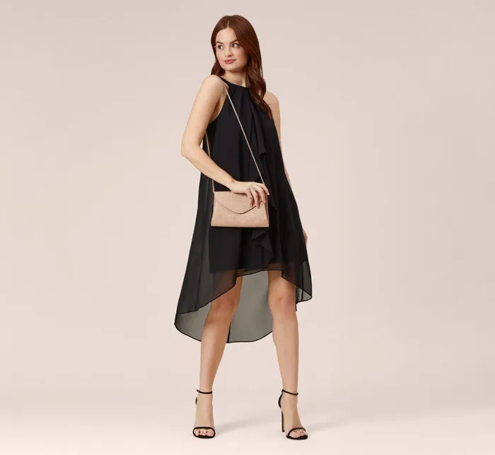 Adrianna Papell Chiffon And Stretch Jersey Short Pull On Dress With Ruffle In Black Black Women Short Dresses Adrianna Papell Chiffon And Stretch Jersey Short Pull On Dress With Ruffle In Black Black Women Short Dresses