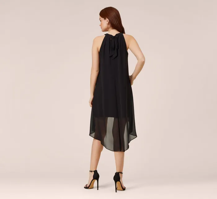 Adrianna Papell Chiffon And Stretch Jersey Short Pull On Dress With Ruffle In Black Black Women Short Dresses Adrianna Papell Chiffon And Stretch Jersey Short Pull On Dress With Ruffle In Black Black Women Short Dresses