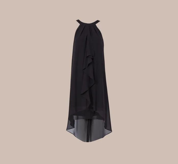 Adrianna Papell Chiffon And Stretch Jersey Short Pull On Dress With Ruffle In Black Black Women Short Dresses Adrianna Papell Chiffon And Stretch Jersey Short Pull On Dress With Ruffle In Black Black Women Short Dresses