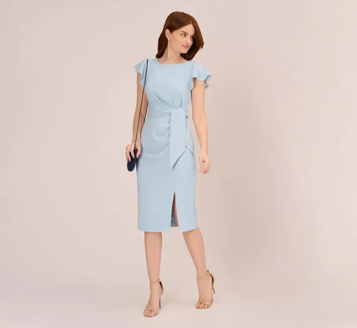 Adrianna Papell Crepe FrontTie MidiLength Sheath Dress In Blue Mist Blue Mist Women Day Dresses Adrianna Papell Crepe FrontTie MidiLength Sheath Dress In Blue Mist Blue Mist Women Day Dresses