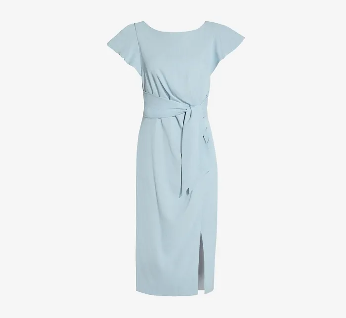 Adrianna Papell Crepe FrontTie MidiLength Sheath Dress In Blue Mist Blue Mist Women Day Dresses Adrianna Papell Crepe FrontTie MidiLength Sheath Dress In Blue Mist Blue Mist Women Day Dresses