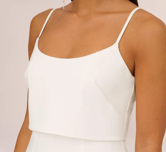 Adrianna Papell Crepe Popover Midi Dress With Fringe Trim In Ivory Ivory Women Midi Dresses Adrianna Papell Crepe Popover Midi Dress With Fringe Trim In Ivory Ivory Women Midi Dresses