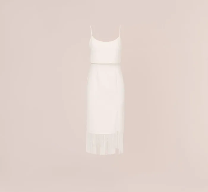Adrianna Papell Crepe Popover Midi Dress With Fringe Trim In Ivory Ivory Women Midi Dresses Adrianna Papell Crepe Popover Midi Dress With Fringe Trim In Ivory Ivory Women Midi Dresses