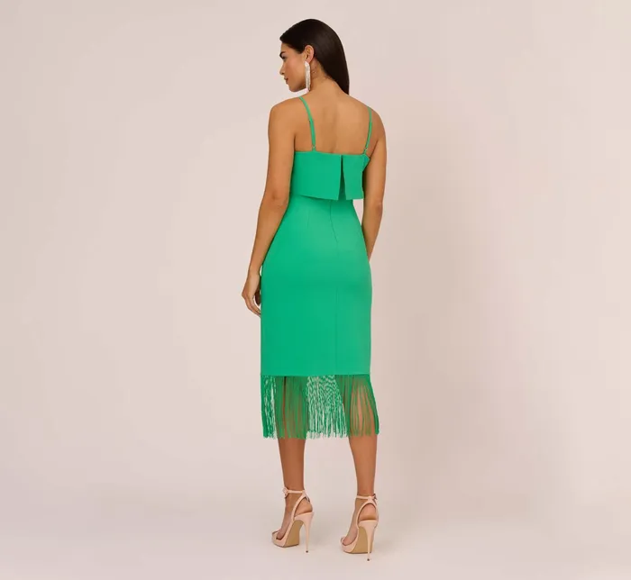 Adrianna Papell Crepe Popover Midi Dress With Fringe Trim In Summer Green Summer Green Women Midi Dresses Adrianna Papell Crepe Popover Midi Dress With Fringe Trim In Summer Green Summer Green Women Midi Dresses
