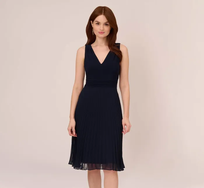 Adrianna Papell Draped FitAndFlare Dress In Blue Moon Blue Moon Women Day Dresses Adrianna Papell Draped FitAndFlare Dress In Blue Moon Blue Moon Women Day Dresses