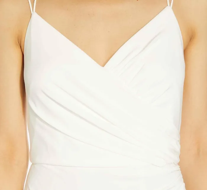 Adrianna Papell Draped Matte Jersey Gown With Deep Slit And Spaghetti Straps In Ivory Ivory Women Simple Wedding Dresses Adrianna Papell Draped Matte Jersey Gown With Deep Slit And Spaghetti Straps In Ivory Ivory Women Simple Wedding Dresses