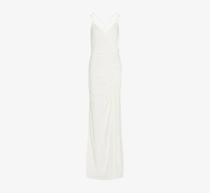 Adrianna Papell Draped Matte Jersey Gown With Deep Slit And Spaghetti Straps In Ivory Ivory Women Simple Wedding Dresses Adrianna Papell Draped Matte Jersey Gown With Deep Slit And Spaghetti Straps In Ivory Ivory Women Simple Wedding Dresses