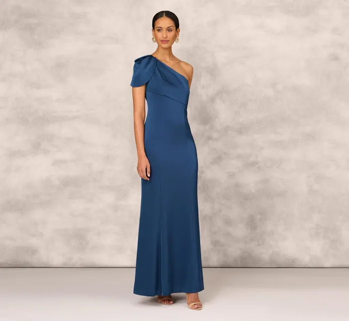 Adrianna Papell Draped OneShoulder Mermaid Gown In Twilight Blue Twilight Blue Women Long Dresses Adrianna Papell Draped OneShoulder Mermaid Gown In Twilight Blue Twilight Blue Women Long Dresses