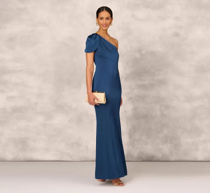 Adrianna Papell Draped OneShoulder Mermaid Gown In Twilight Blue Twilight Blue Women Long Dresses Adrianna Papell Draped OneShoulder Mermaid Gown In Twilight Blue Twilight Blue Women Long Dresses