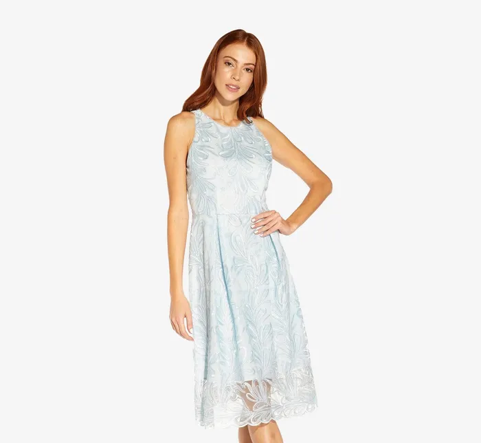 Adrianna Papell Embroidered Illusion MidiLength FitAndFlare Dress In Opal Opal Women Day Dresses Adrianna Papell Embroidered Illusion MidiLength FitAndFlare Dress In Opal Opal Women Day Dresses