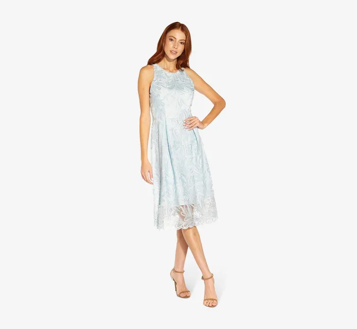 Adrianna Papell Embroidered Illusion MidiLength FitAndFlare Dress In Opal Opal Women Day Dresses Adrianna Papell Embroidered Illusion MidiLength FitAndFlare Dress In Opal Opal Women Day Dresses