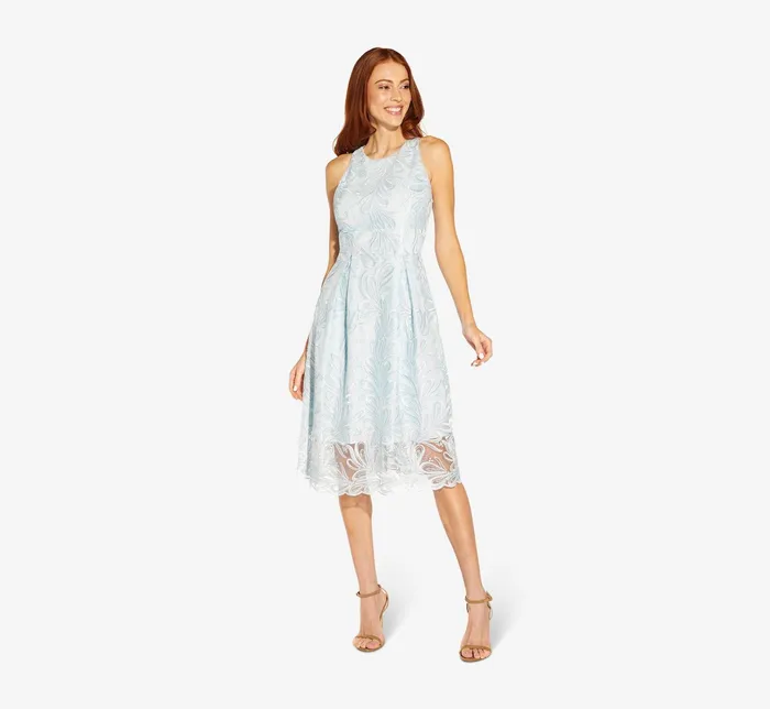 Adrianna Papell Embroidered Illusion MidiLength FitAndFlare Dress In Opal Opal Women Day Dresses Adrianna Papell Embroidered Illusion MidiLength FitAndFlare Dress In Opal Opal Women Day Dresses