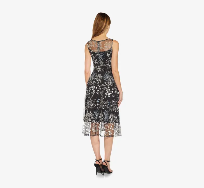 Adrianna Papell Embroidered Midi Length Sleeveless Knit Fit And Flare Dress In Blue Multi Blue Multi Women Day Dresses Adrianna Papell Embroidered Midi Length Sleeveless Knit Fit And Flare Dress In Blue Multi Blue Multi Women Day Dresses