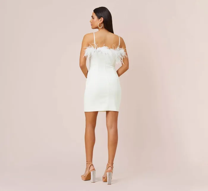 Adrianna Papell Feather Trimmed Crepe Short Sheath Cocktail Dress In Ivory Ivory Women Short Wedding Dresses Adrianna Papell Feather Trimmed Crepe Short Sheath Cocktail Dress In Ivory Ivory Women Short Wedding Dresses