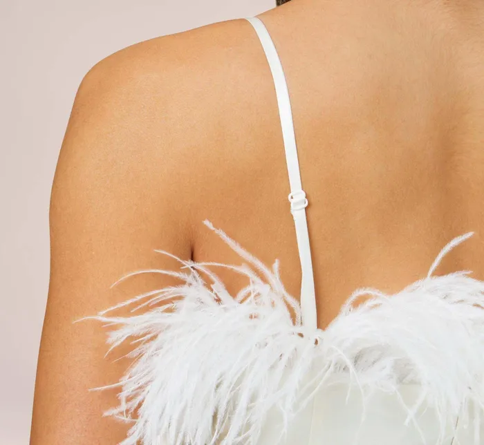 Adrianna Papell Feather Trimmed Crepe Short Sheath Cocktail Dress In Ivory Ivory Women Short Wedding Dresses Adrianna Papell Feather Trimmed Crepe Short Sheath Cocktail Dress In Ivory Ivory Women Short Wedding Dresses