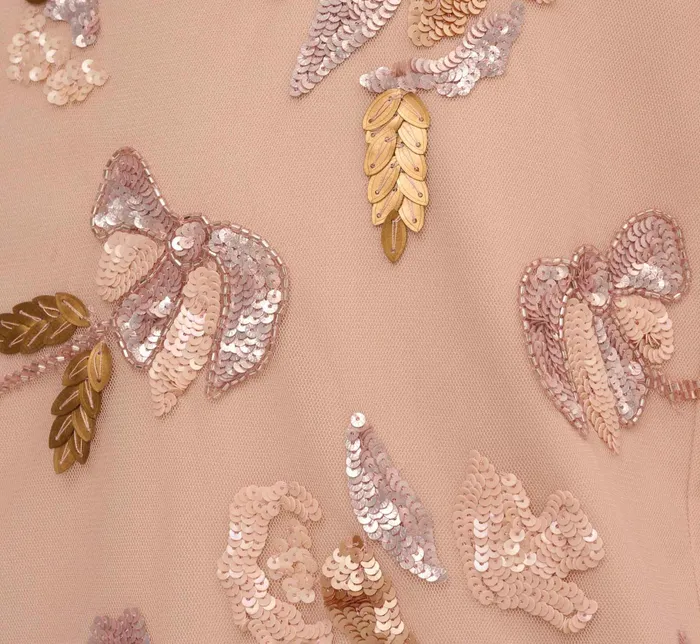 Adrianna Papell Floral Beaded Faux Wrap Dress With Sheer Flutter Sleeves In Blush Multi Blush Multi Women Floral Dresses Adrianna Papell Floral Beaded Faux Wrap Dress With Sheer Flutter Sleeves In Blush Multi Blush Multi Women Floral Dresses
