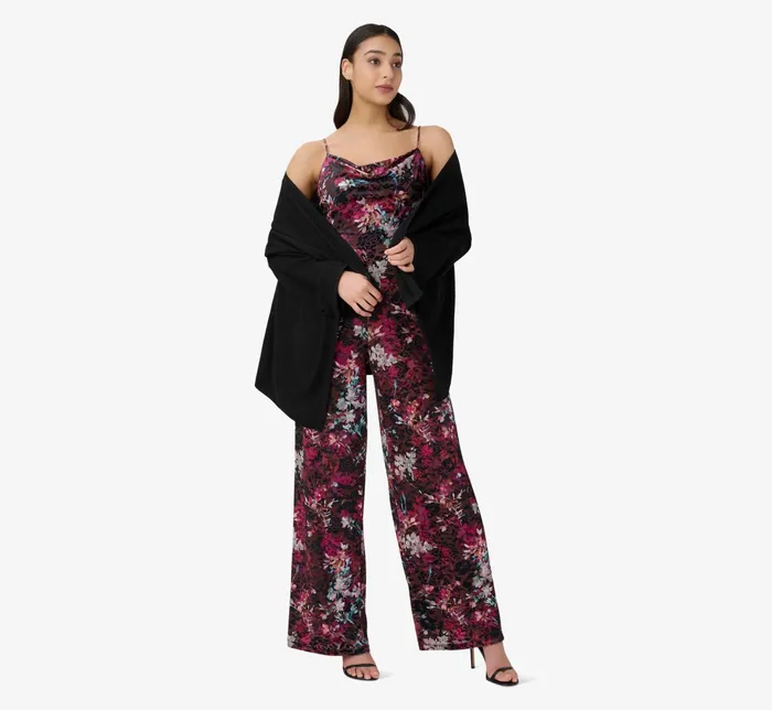 Adrianna Papell Floral Burnout Velvet Jumpsuit In Black Multi Black Multi Women Floral Dresses Adrianna Papell Floral Burnout Velvet Jumpsuit In Black Multi Black Multi Women Floral Dresses