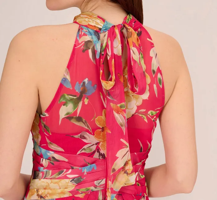 Adrianna Papell Floral Chiffon Halter Gown With Illusion Details In Pink Multi Pink Multi Women Floral Dresses Adrianna Papell Floral Chiffon Halter Gown With Illusion Details In Pink Multi Pink Multi Women Floral Dresses