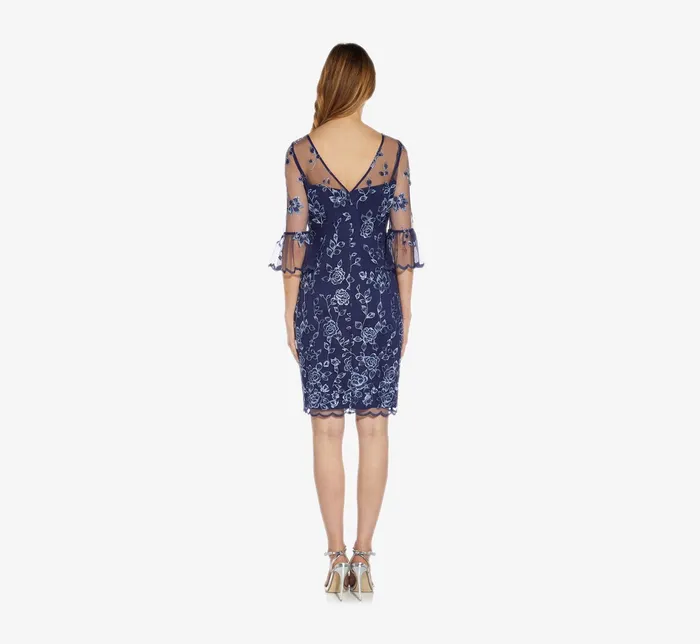 Adrianna Papell Floral Embroidered Sheath Dress With Scalloped Detail In Midnight Multi Midnight Multi Women Short Dresses Adrianna Papell Floral Embroidered Sheath Dress With Scalloped Detail In Midnight Multi Midnight Multi Women Short Dresses