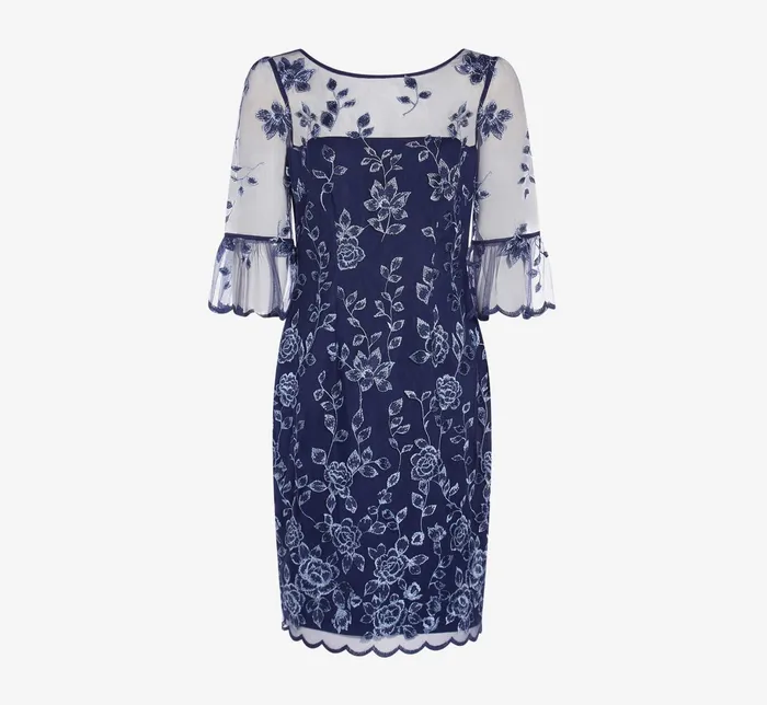 Adrianna Papell Floral Embroidered Sheath Dress With Scalloped Detail In Midnight Multi Midnight Multi Women Short Dresses Adrianna Papell Floral Embroidered Sheath Dress With Scalloped Detail In Midnight Multi Midnight Multi Women Short Dresses
