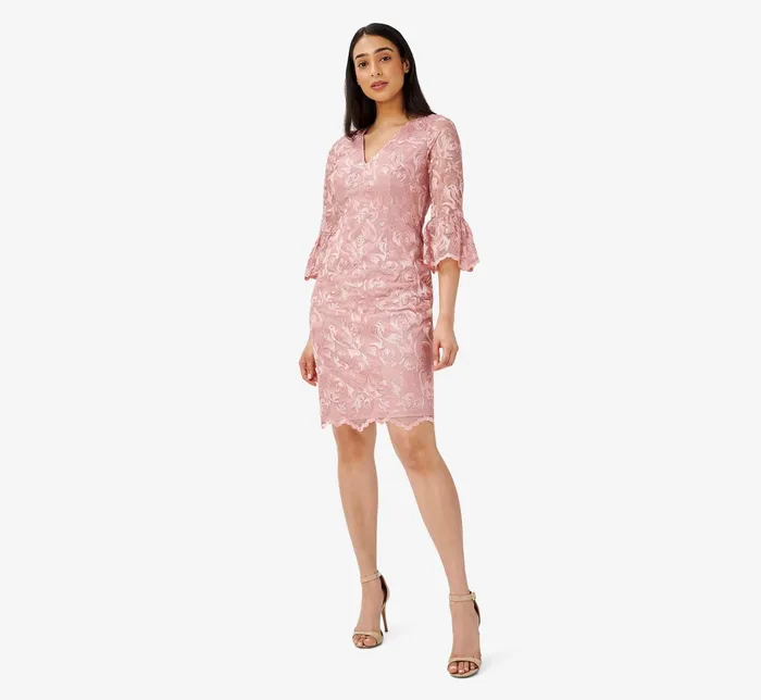 Adrianna Papell Floral Embroidered Short Sheath Cocktail Dress In Rose Rose Women Floral Dresses Adrianna Papell Floral Embroidered Short Sheath Cocktail Dress In Rose Rose Women Floral Dresses