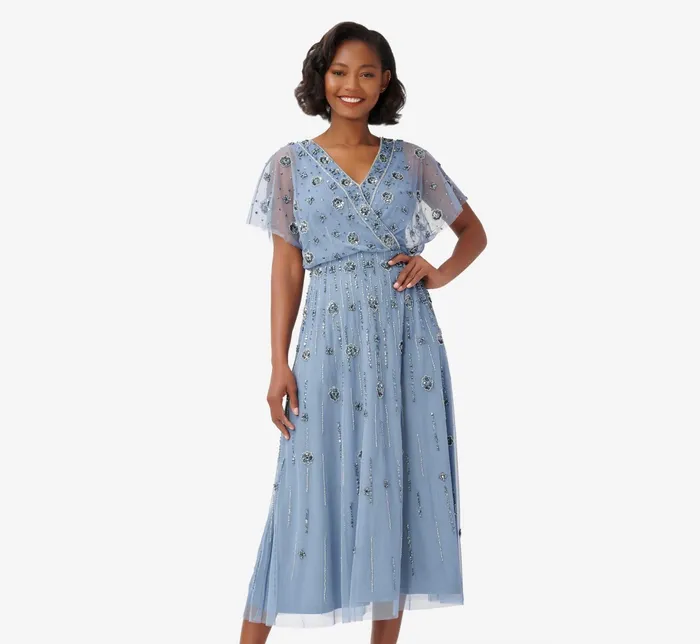 Adrianna Papell Floral HandBeaded AnkleLength Blouson Dress In Vintage Blue Vintage Blue Women Floral Dresses Adrianna Papell Floral HandBeaded AnkleLength Blouson Dress In Vintage Blue Vintage Blue Women Floral Dresses
