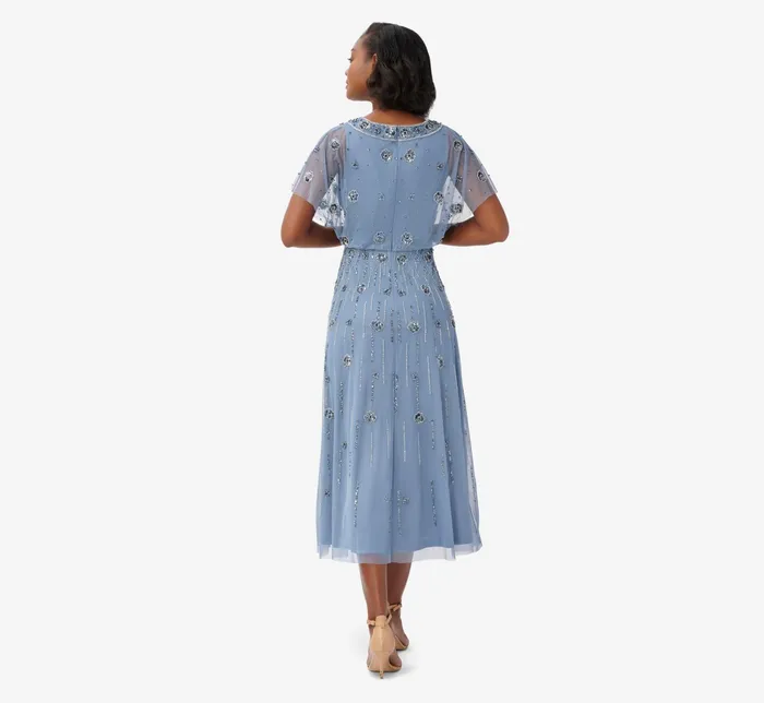 Adrianna Papell Floral HandBeaded AnkleLength Blouson Dress In Vintage Blue Vintage Blue Women Floral Dresses Adrianna Papell Floral HandBeaded AnkleLength Blouson Dress In Vintage Blue Vintage Blue Women Floral Dresses