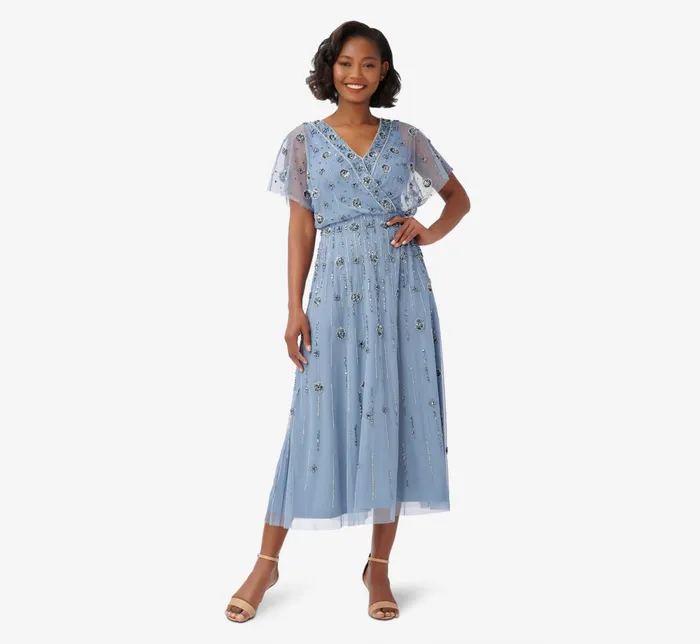 Adrianna Papell Floral HandBeaded AnkleLength Blouson Dress In Vintage Blue Vintage Blue Women Floral Dresses Adrianna Papell Floral HandBeaded AnkleLength Blouson Dress In Vintage Blue Vintage Blue Women Floral Dresses