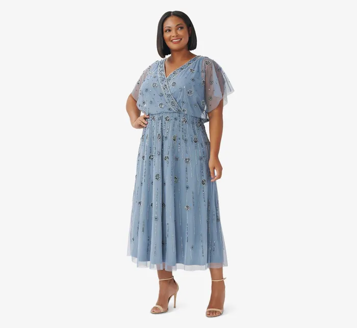 Adrianna Papell Floral HandBeaded AnkleLength Blouson Dress In Vintage Blue Vintage Blue Women Floral Dresses Adrianna Papell Floral HandBeaded AnkleLength Blouson Dress In Vintage Blue Vintage Blue Women Floral Dresses